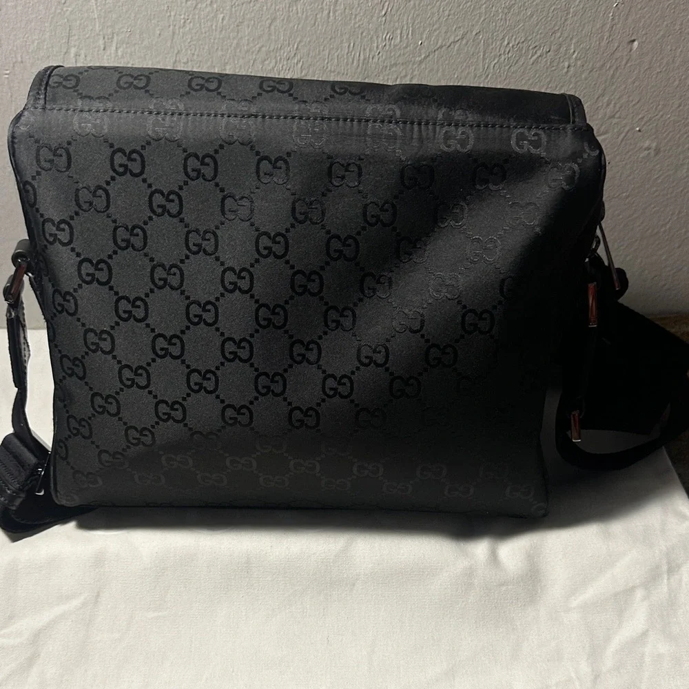 Gucci Black GG Monogram Messenger Bag with Adjustable Strap